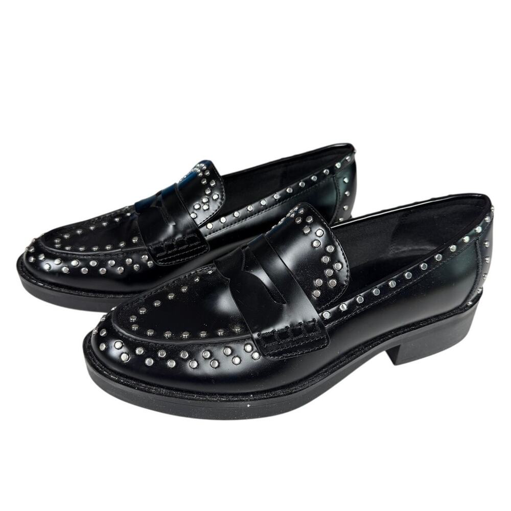 MARC FISHER Loafers 7M Yolo Penny Slip On Leather Silver Stud Embellishments